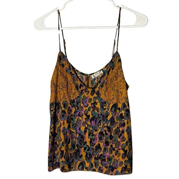 Intimately Free People Gold Purple Printed Lace Little Dreams Cami Size M - Picture 2 of 8